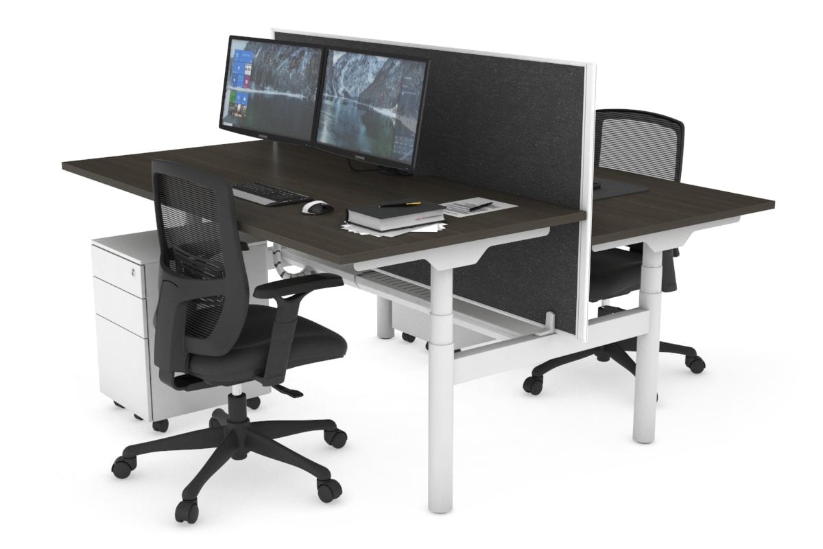 Flexi Premium Height Adjustable 2 Person H-Bench Workstation - White Frame [1200L x 800W with Cable Scallop] Jasonl dark oak moody charchoal (820H x 1200W) white cable tray