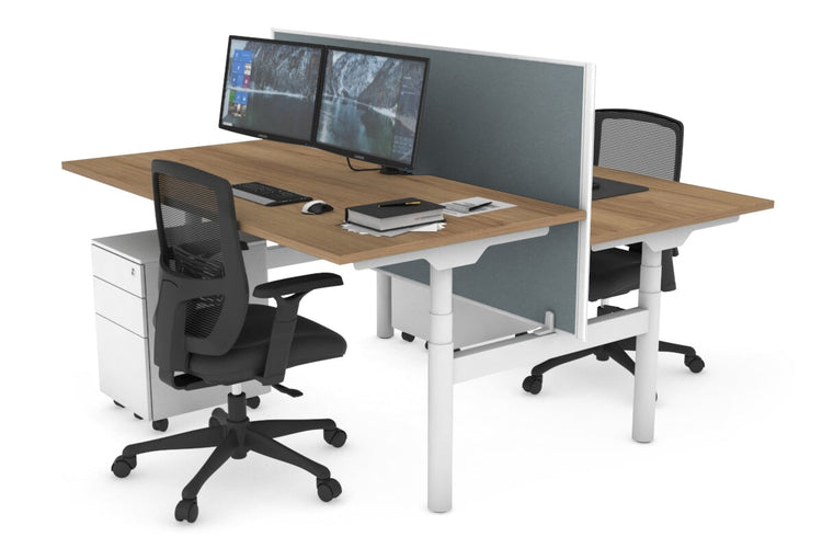 Flexi Premium Height Adjustable 2 Person H-Bench Workstation - White Frame [1200L x 800W with Cable Scallop] Jasonl salvage oak cool grey (820H x 1200W) none