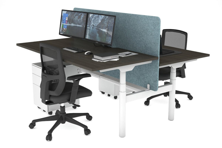 Flexi Premium Height Adjustable 2 Person H-Bench Workstation - White Frame [1200L x 800W with Cable Scallop] Jasonl dark oak blue echo panel (820H x 1200W) white cable tray