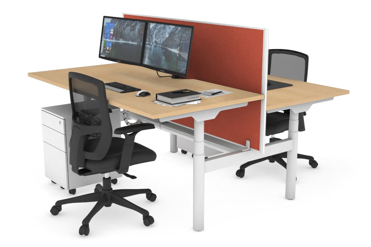 Flexi Premium Height Adjustable 2 Person H-Bench Workstation - White Frame [1200L x 800W with Cable Scallop] Jasonl maple orange squash (820H x 1200W) white cable tray