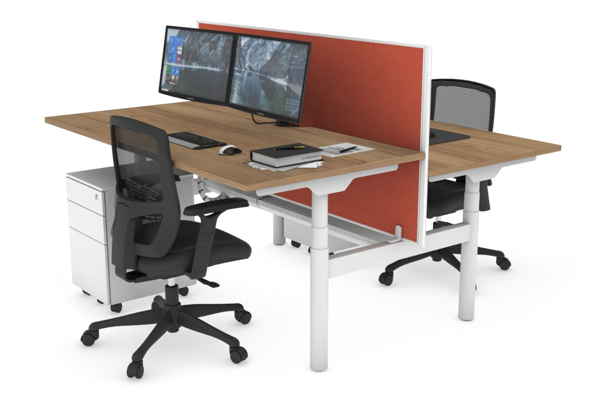 Flexi Premium Height Adjustable 2 Person H-Bench Workstation - White Frame [1200L x 800W with Cable Scallop] Jasonl salvage oak orange squash (820H x 1200W) white cable tray