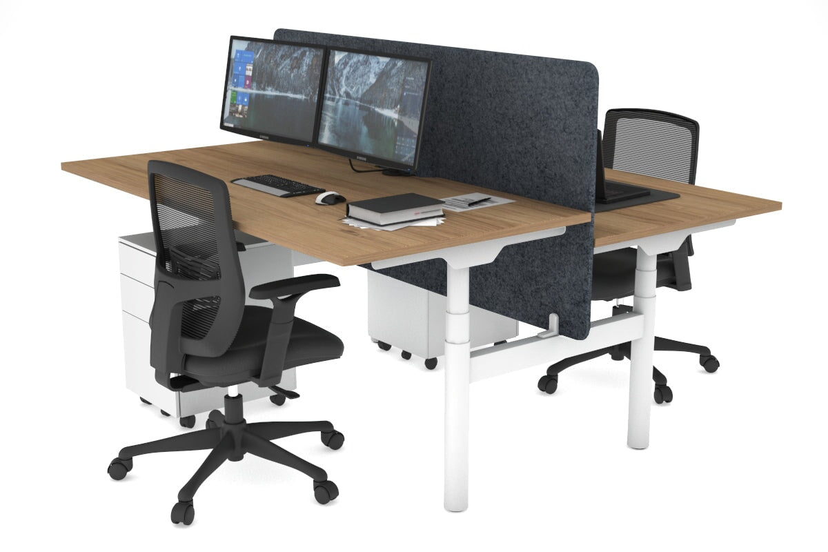 Flexi Premium Height Adjustable 2 Person H-Bench Workstation - White Frame [1200L x 800W with Cable Scallop] Jasonl salvage oak dark grey echo panel (820H x 1200W) none