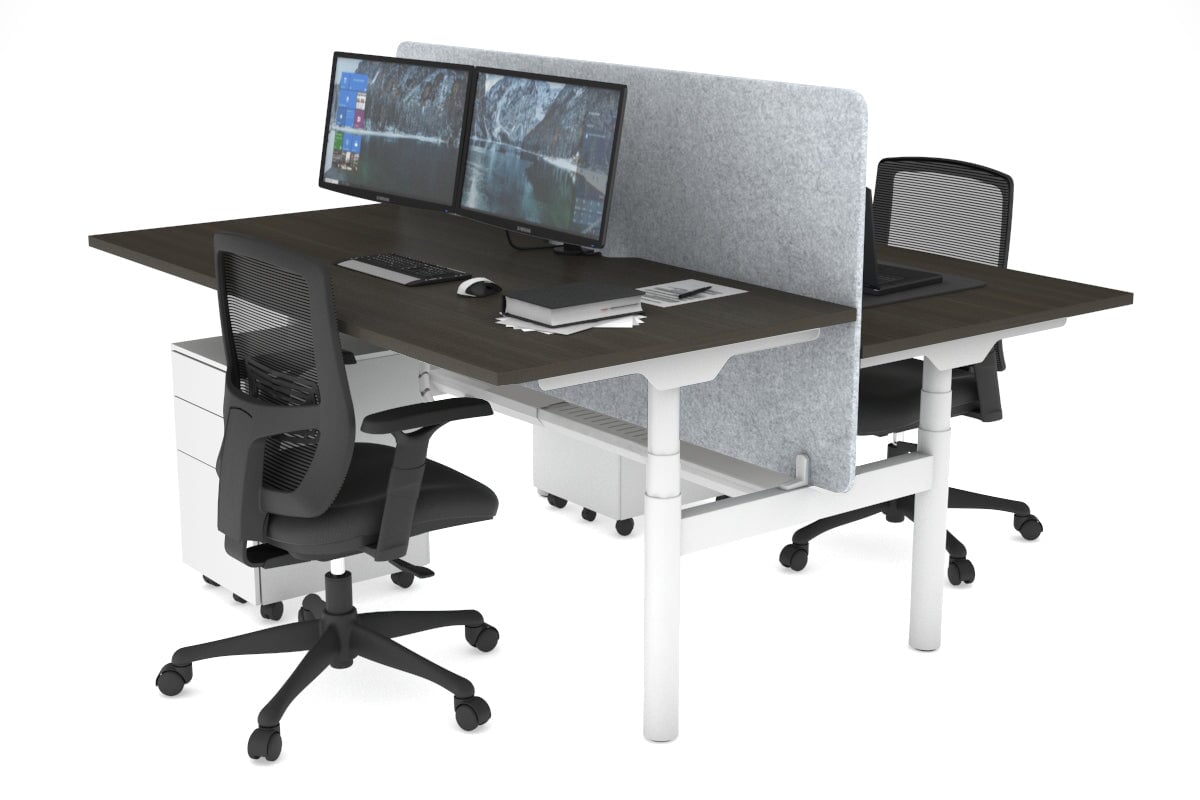 Flexi Premium Height Adjustable 2 Person H-Bench Workstation - White Frame [1200L x 800W with Cable Scallop] Jasonl dark oak light grey echo panel (820H x 1200W) white cable tray