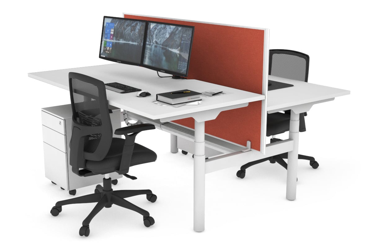 Flexi Premium Height Adjustable 2 Person H-Bench Workstation - White Frame [1200L x 800W with Cable Scallop] Jasonl white orange squash (820H x 1200W) white cable tray