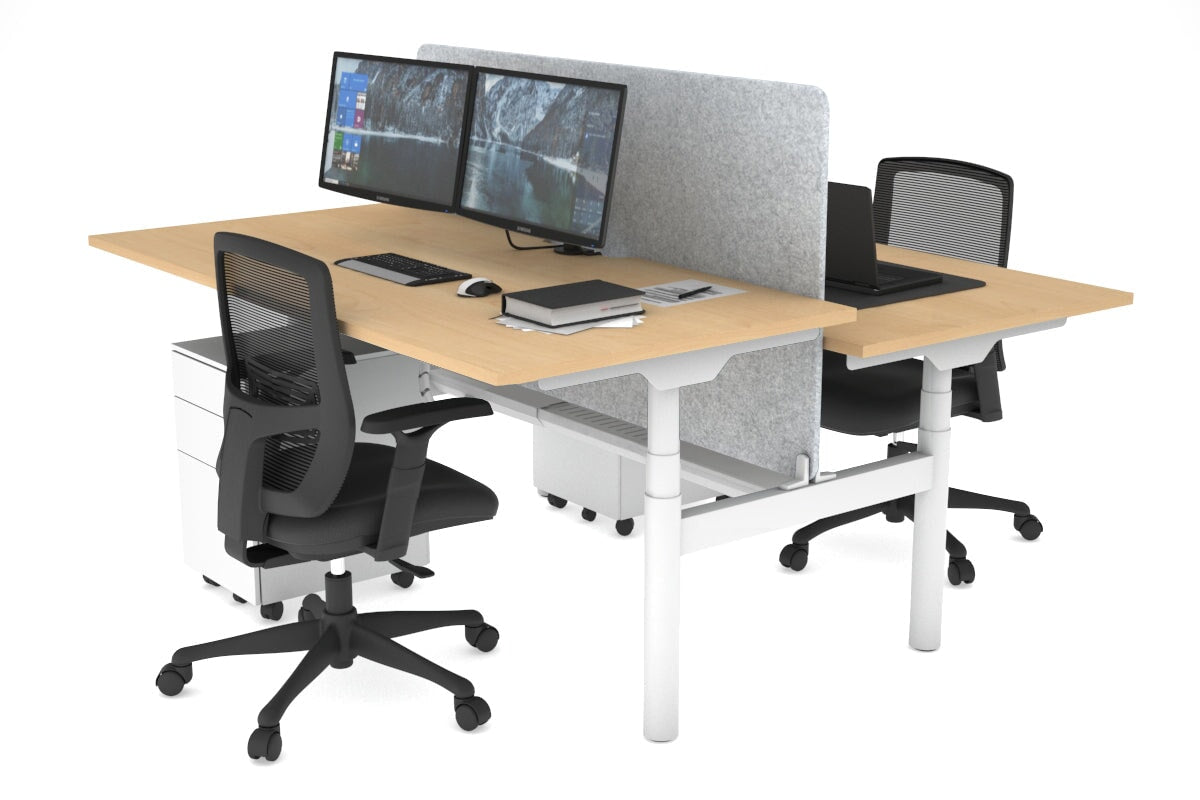 Flexi Premium Height Adjustable 2 Person H-Bench Workstation - White Frame [1400L x 800W with Cable Scallop] Jasonl maple light grey echo panel (820H x 1200W) white cable tray
