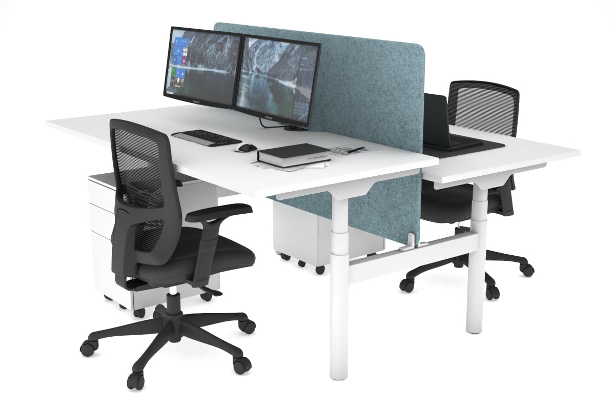 Flexi Premium Height Adjustable 2 Person H-Bench Workstation - White Frame [1400L x 800W with Cable Scallop] Jasonl white blue echo panel (820H x 1200W) none