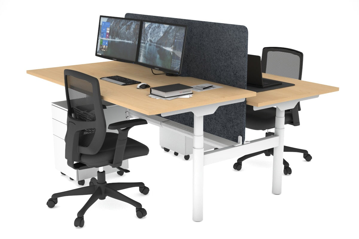 Flexi Premium Height Adjustable 2 Person H-Bench Workstation - White Frame [1400L x 800W with Cable Scallop] Jasonl maple dark grey echo panel (820H x 1200W) white cable tray