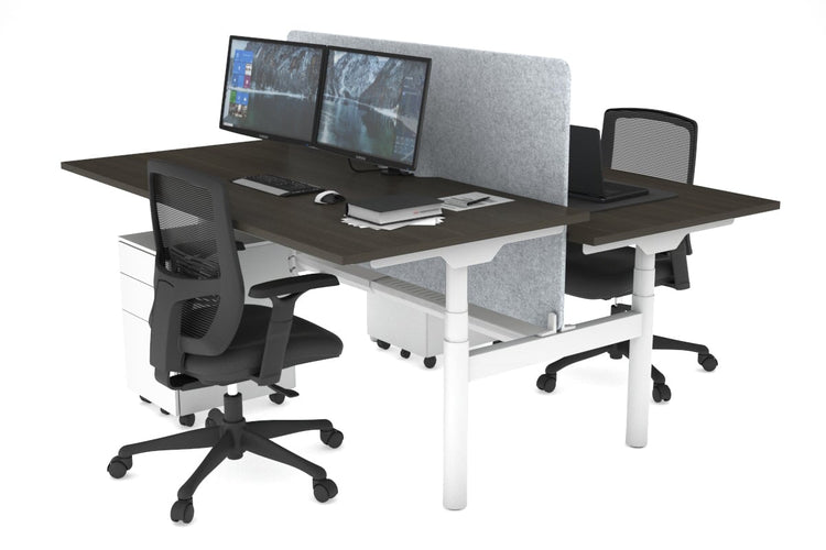 Flexi Premium Height Adjustable 2 Person H-Bench Workstation - White Frame [1400L x 800W with Cable Scallop] Jasonl dark oak light grey echo panel (820H x 1200W) white cable tray