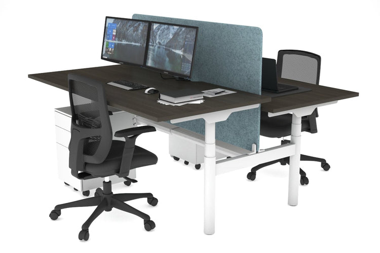 Flexi Premium Height Adjustable 2 Person H-Bench Workstation - White Frame [1400L x 800W with Cable Scallop] Jasonl dark oak blue echo panel (820H x 1200W) white cable tray