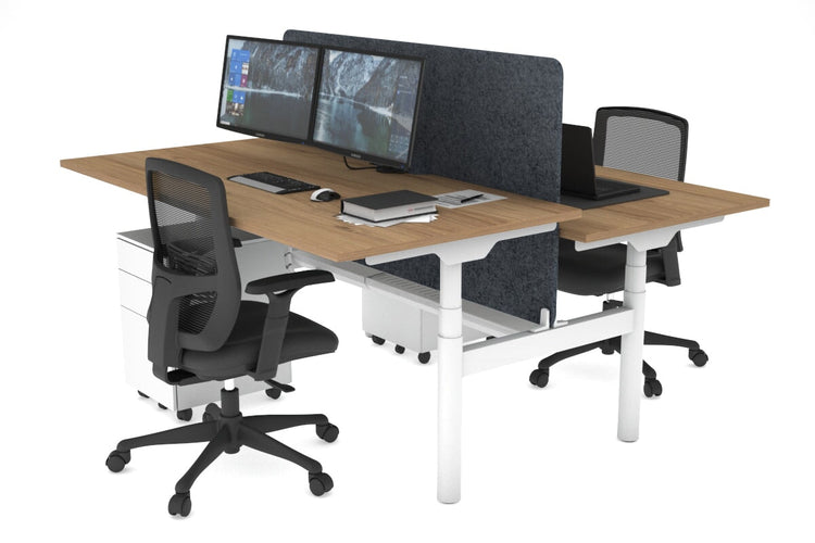 Flexi Premium Height Adjustable 2 Person H-Bench Workstation - White Frame [1400L x 800W with Cable Scallop] Jasonl salvage oak dark grey echo panel (820H x 1200W) white cable tray