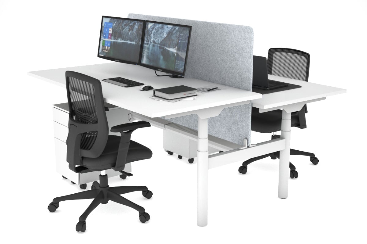 Flexi Premium Height Adjustable 2 Person H-Bench Workstation - White Frame [1400L x 800W with Cable Scallop] Jasonl white light grey echo panel (820H x 1200W) white cable tray