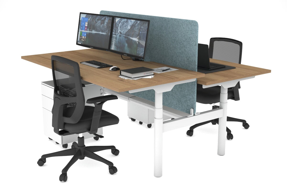 Flexi Premium Height Adjustable 2 Person H-Bench Workstation - White Frame [1400L x 800W with Cable Scallop] Jasonl salvage oak blue echo panel (820H x 1200W) white cable tray