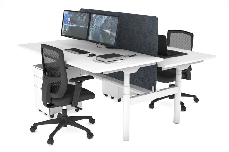 Flexi Premium Height Adjustable 2 Person H-Bench Workstation - White Frame [1400L x 800W with Cable Scallop] Jasonl white dark grey echo panel (820H x 1200W) white cable tray