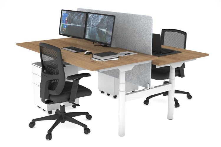 Flexi Premium Height Adjustable 2 Person H-Bench Workstation - White Frame [1400L x 800W with Cable Scallop] Jasonl salvage oak light grey echo panel (820H x 1200W) none