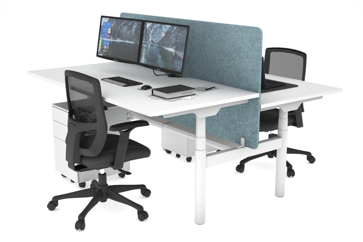 Flexi Premium Height Adjustable 2 Person H-Bench Workstation - White Frame [1600L x 800W with Cable Scallop] Jasonl white blue echo panel (820H x 1600W) white cable tray