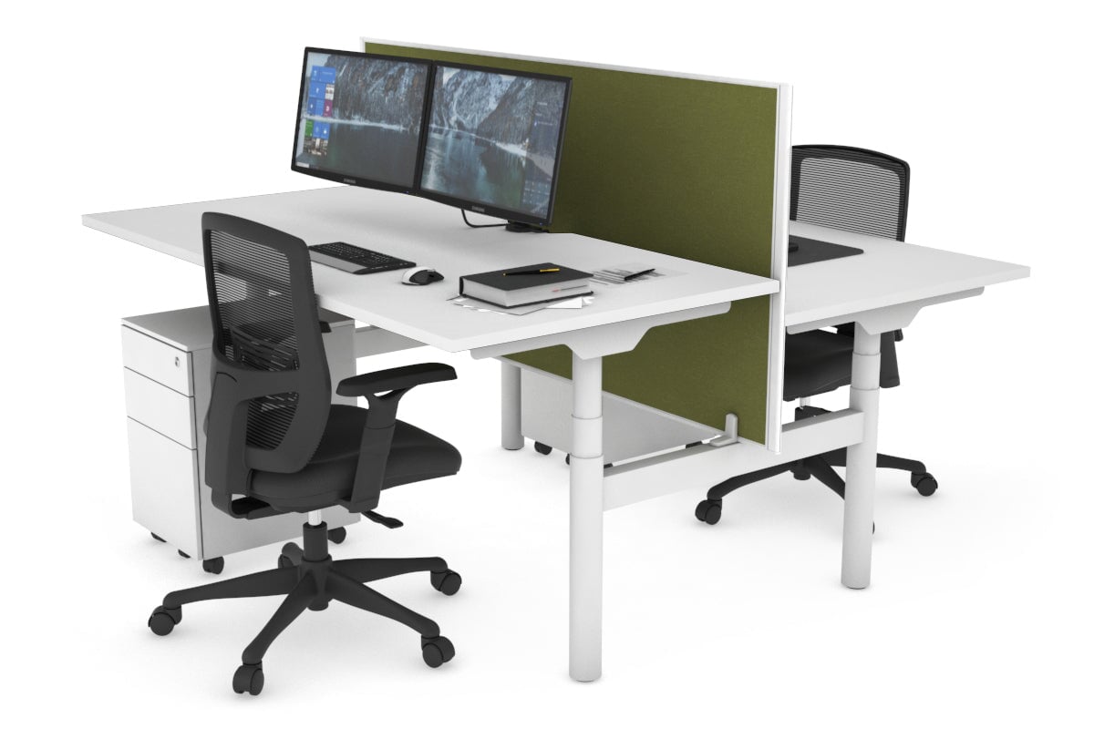 Flexi Premium Height Adjustable 2 Person H-Bench Workstation - White Frame [1600L x 800W with Cable Scallop] Jasonl white green moss (820H x 1600W) none