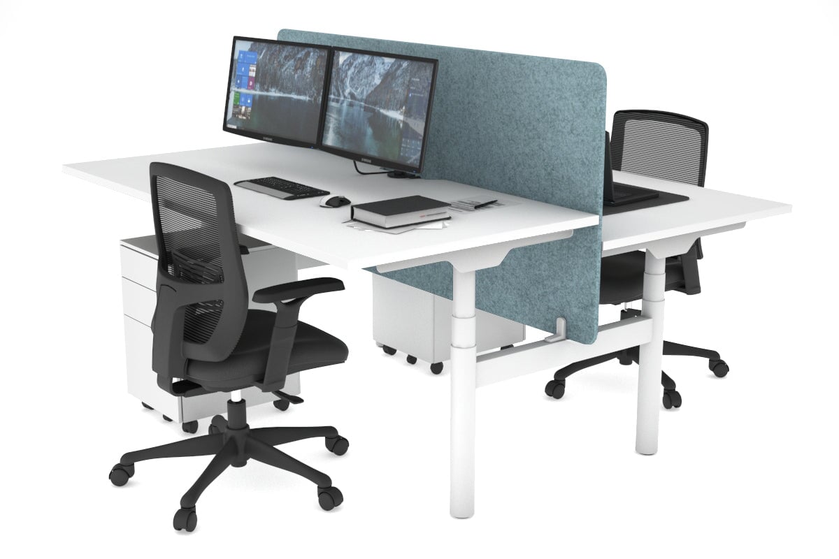 Flexi Premium Height Adjustable 2 Person H-Bench Workstation - White Frame [1600L x 800W with Cable Scallop] Jasonl white blue echo panel (820H x 1600W) none