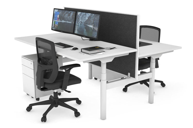 Flexi Premium Height Adjustable 2 Person H-Bench Workstation - White Frame [1600L x 800W with Cable Scallop] Jasonl white moody charchoal (820H x 1600W) none