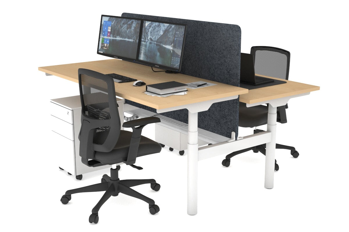 Flexi Premium Height Adjustable 2 Person H-Bench Workstation - White Frame [1800L x 700W] Jasonl maple dark grey echo panel (820H x 1600W) white cable tray