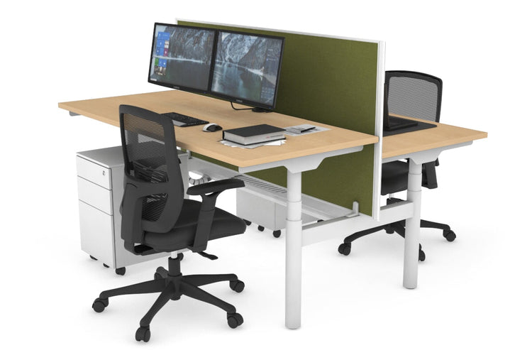 Flexi Premium Height Adjustable 2 Person H-Bench Workstation - White Frame [1800L x 700W] Jasonl maple green moss (820H x 1800W) white cable tray