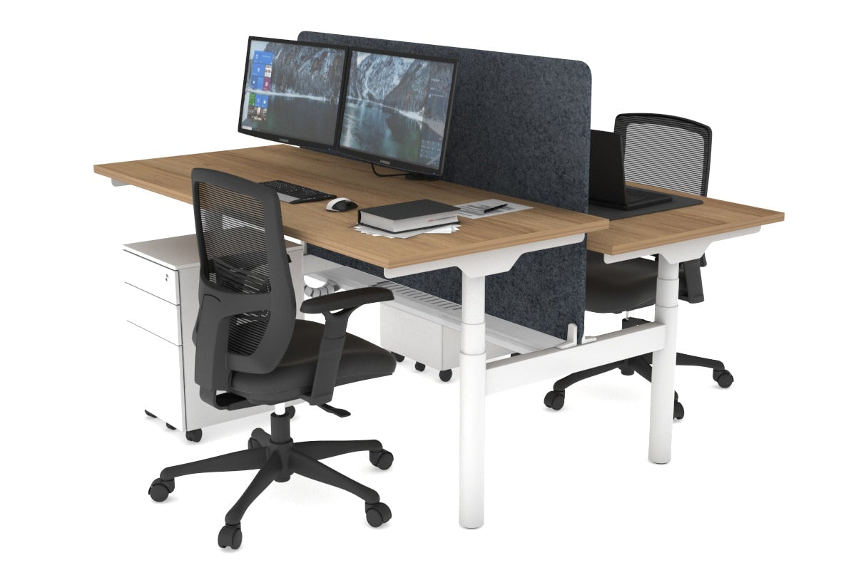 Flexi Premium Height Adjustable 2 Person H-Bench Workstation - White Frame [1800L x 700W] Jasonl salvage oak dark grey echo panel (820H x 1600W) white cable tray