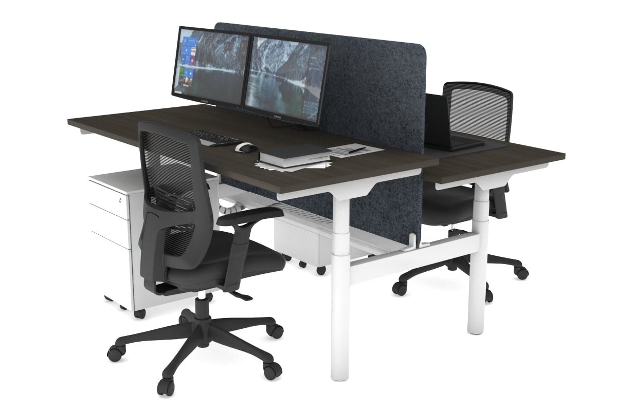 Flexi Premium Height Adjustable 2 Person H-Bench Workstation - White Frame [1800L x 700W] Jasonl dark oak dark grey echo panel (820H x 1600W) white cable tray