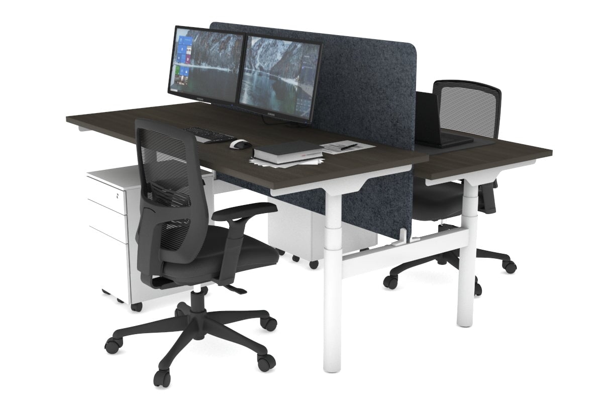 Flexi Premium Height Adjustable 2 Person H-Bench Workstation - White Frame [1800L x 700W] Jasonl dark oak dark grey echo panel (820H x 1600W) none