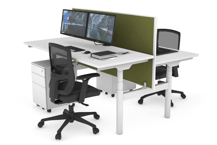Flexi Premium Height Adjustable 2 Person H-Bench Workstation - White Frame [1800L x 700W] Jasonl white green moss (820H x 1800W) none