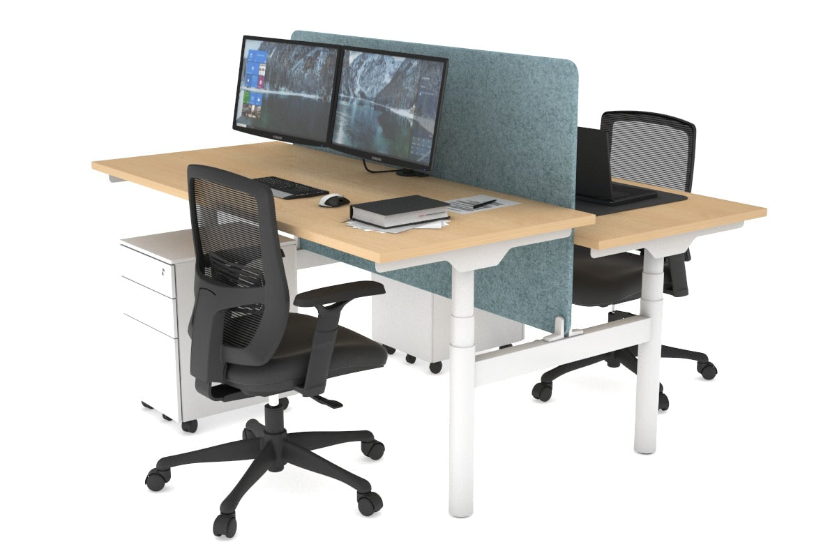 Flexi Premium Height Adjustable 2 Person H-Bench Workstation - White Frame [1800L x 700W] Jasonl maple blue echo panel (820H x 1600W) none