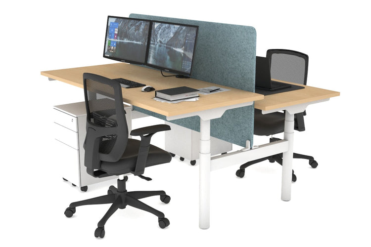 Flexi Premium Height Adjustable 2 Person H-Bench Workstation - White Frame [1800L x 700W] Jasonl maple blue echo panel (820H x 1600W) none