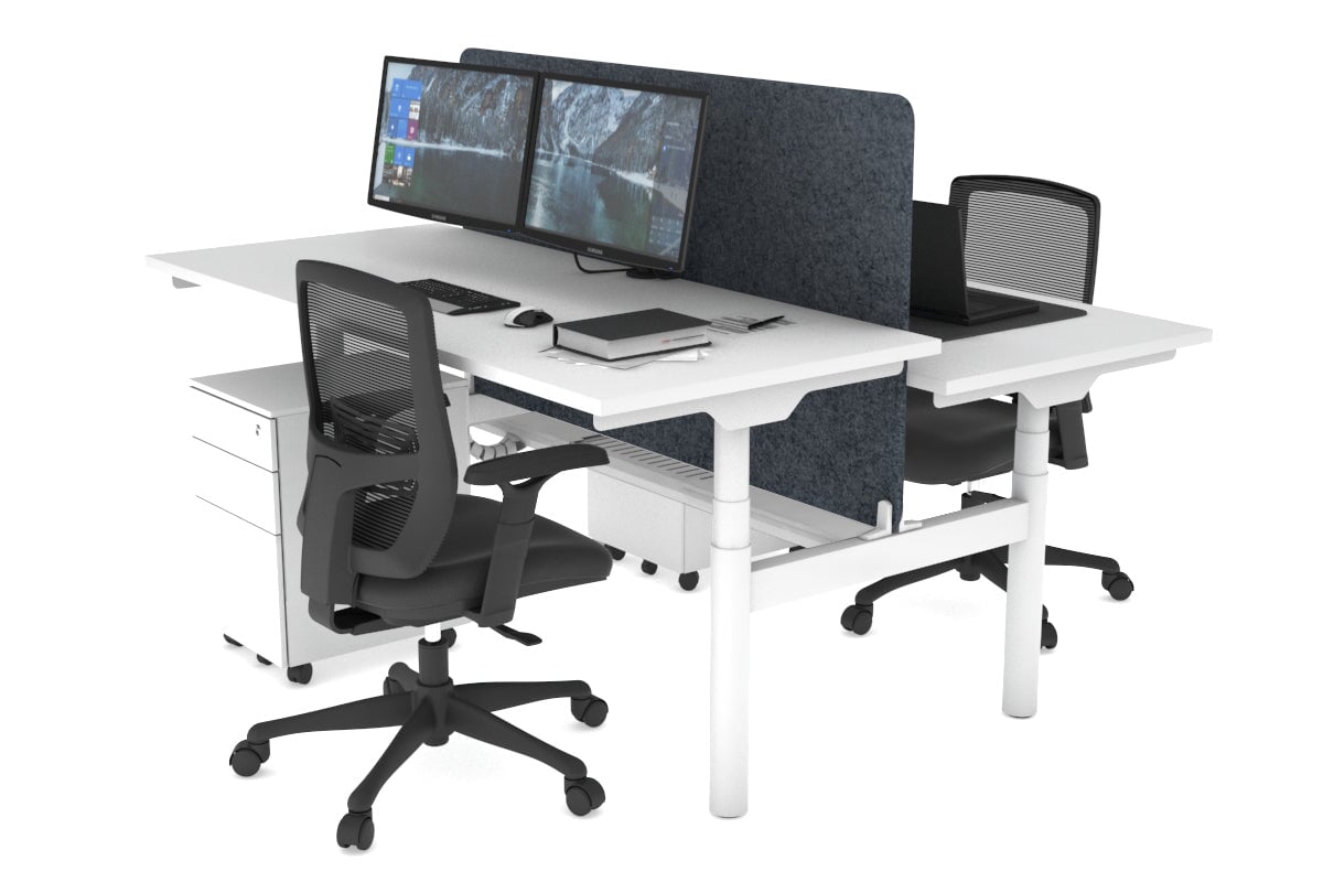 Flexi Premium Height Adjustable 2 Person H-Bench Workstation - White Frame [1800L x 700W] Jasonl white dark grey echo panel (820H x 1600W) white cable tray