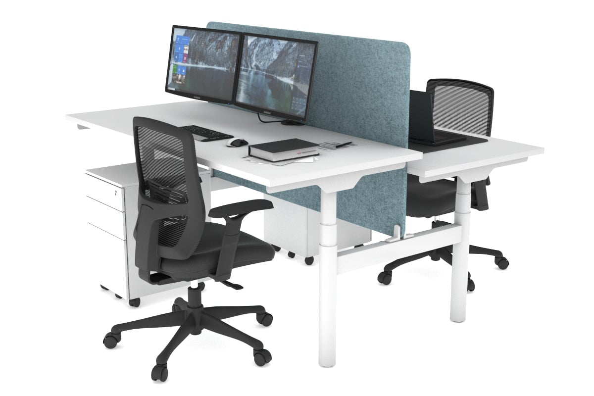 Flexi Premium Height Adjustable 2 Person H-Bench Workstation - White Frame [1800L x 700W] Jasonl white blue echo panel (820H x 1600W) none