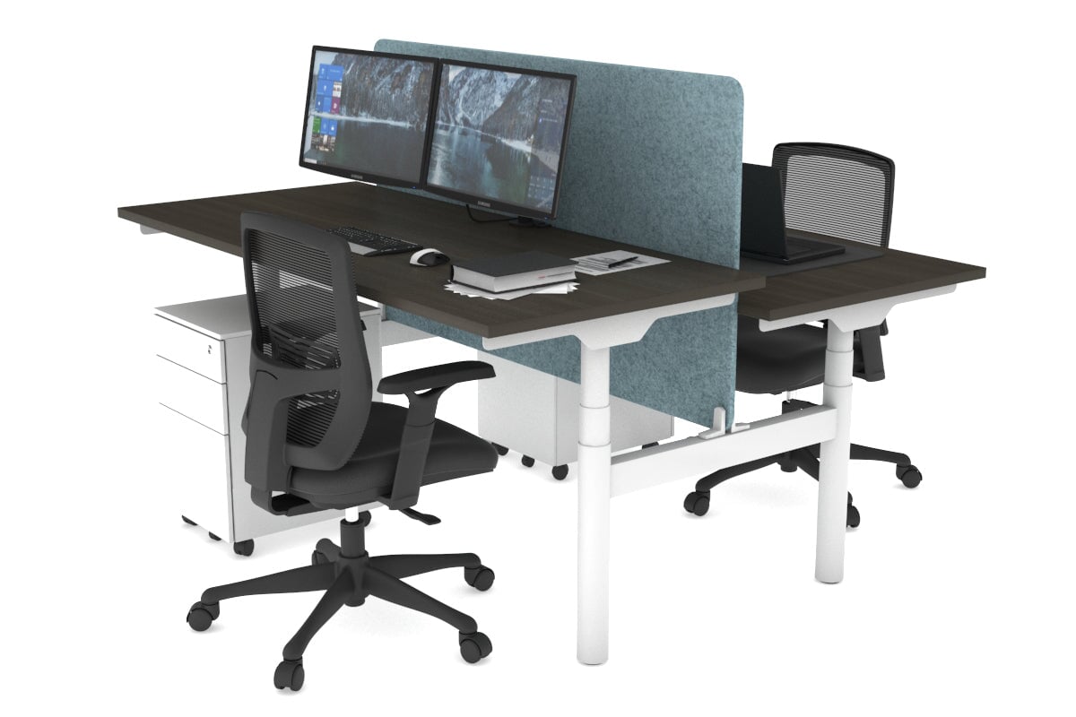 Flexi Premium Height Adjustable 2 Person H-Bench Workstation - White Frame [1800L x 700W] Jasonl dark oak blue echo panel (820H x 1600W) none