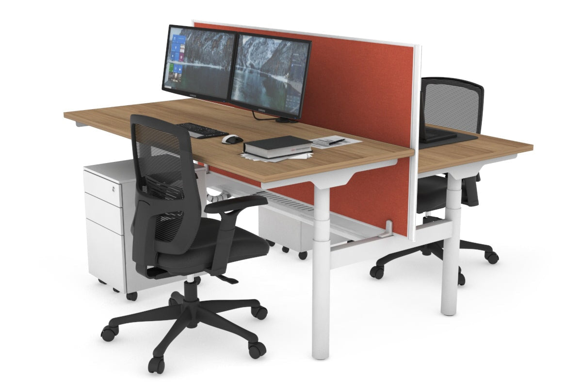 Flexi Premium Height Adjustable 2 Person H-Bench Workstation - White Frame [1800L x 700W] Jasonl salvage oak orange squash (820H x 1800W) white cable tray