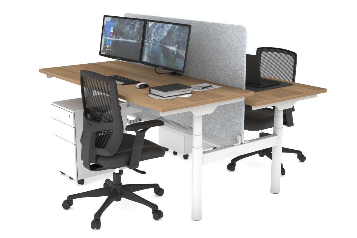 Flexi Premium Height Adjustable 2 Person H-Bench Workstation - White Frame [1800L x 700W] Jasonl salvage oak light grey echo panel (820H x 1600W) white cable tray