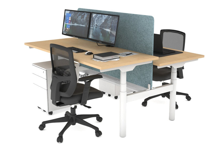 Flexi Premium Height Adjustable 2 Person H-Bench Workstation - White Frame [1800L x 700W] Jasonl maple blue echo panel (820H x 1600W) white cable tray