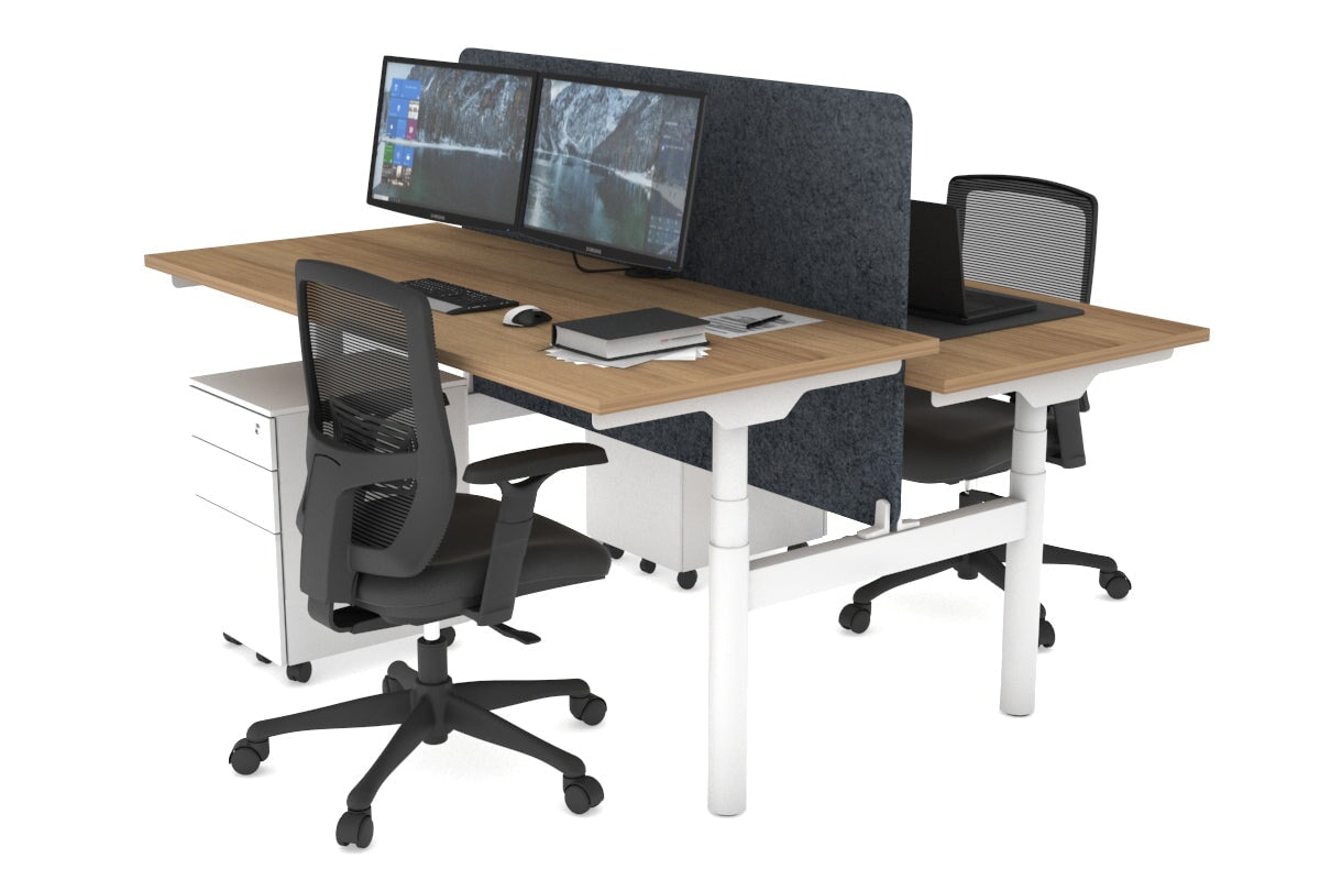 Flexi Premium Height Adjustable 2 Person H-Bench Workstation - White Frame [1800L x 700W] Jasonl salvage oak dark grey echo panel (820H x 1600W) none