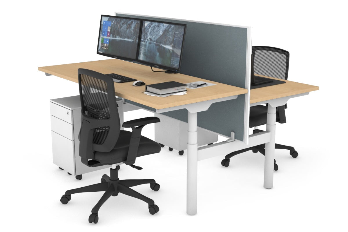 Flexi Premium Height Adjustable 2 Person H-Bench Workstation - White Frame [1800L x 700W] Jasonl maple cool grey (820H x 1800W) none