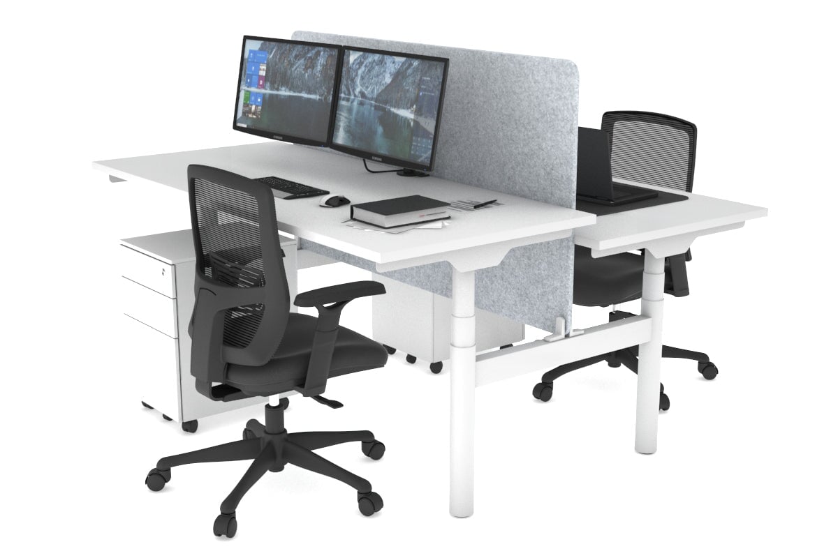 Flexi Premium Height Adjustable 2 Person H-Bench Workstation - White Frame [1800L x 700W] Jasonl white light grey echo panel (820H x 1600W) none