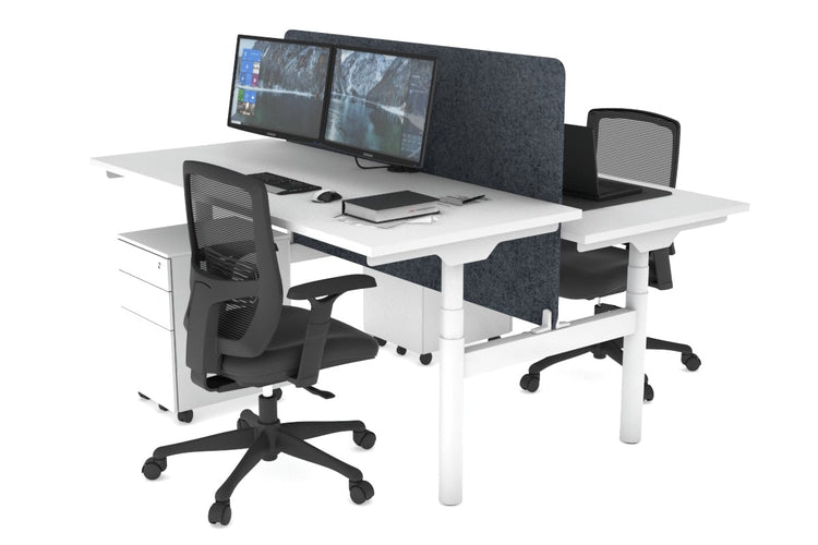 Flexi Premium Height Adjustable 2 Person H-Bench Workstation - White Frame [1800L x 700W] Jasonl white dark grey echo panel (820H x 1600W) none