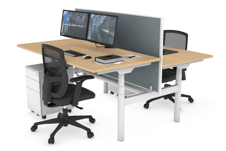 Flexi Premium Height Adjustable 2 Person H-Bench Workstation - White Frame [1800L x 800W with Cable Scallop] Jasonl maple cool grey (820H x 1800W) white cable tray