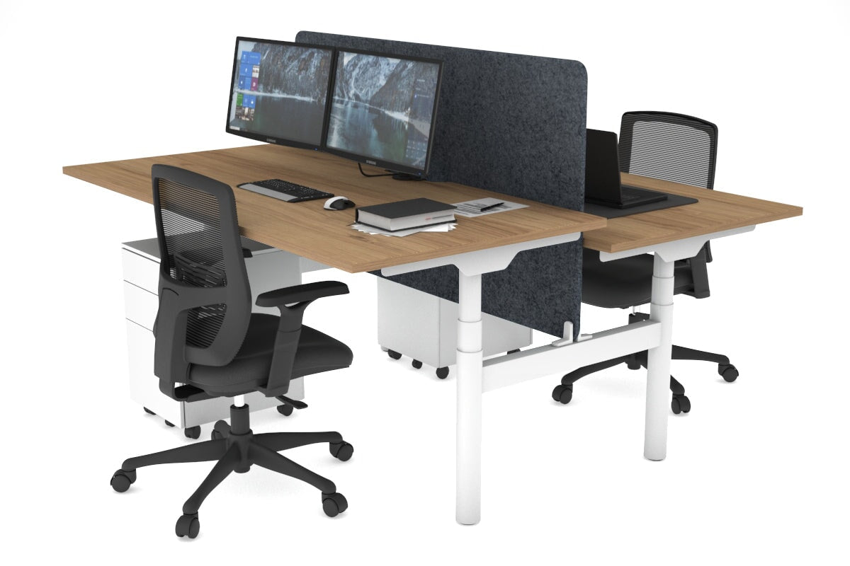 Flexi Premium Height Adjustable 2 Person H-Bench Workstation - White Frame [1800L x 800W with Cable Scallop] Jasonl salvage oak dark grey echo panel (820H x 1600W) none