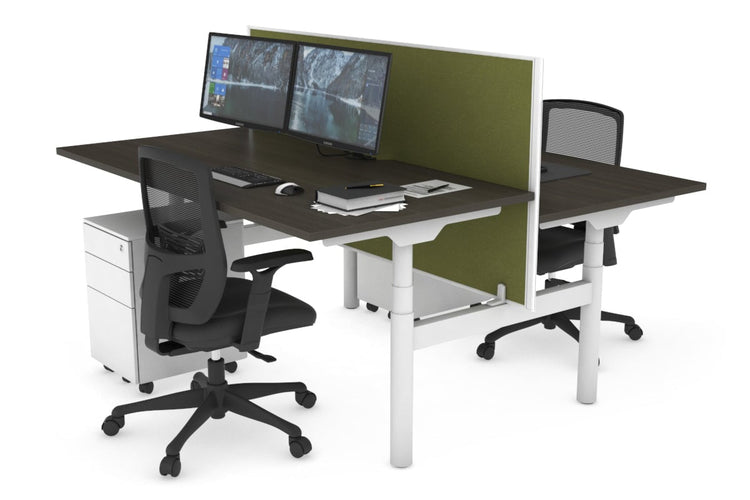 Flexi Premium Height Adjustable 2 Person H-Bench Workstation - White Frame [1800L x 800W with Cable Scallop] Jasonl dark oak green moss (820H x 1800W) none