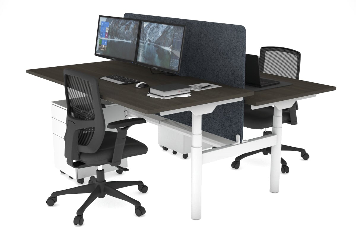 Flexi Premium Height Adjustable 2 Person H-Bench Workstation - White Frame [1800L x 800W with Cable Scallop] Jasonl dark oak dark grey echo panel (820H x 1600W) white cable tray