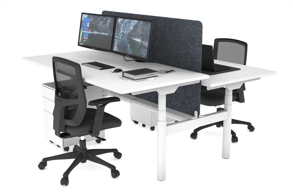 Flexi Premium Height Adjustable 2 Person H-Bench Workstation - White Frame [1800L x 800W with Cable Scallop] Jasonl white dark grey echo panel (820H x 1600W) white cable tray