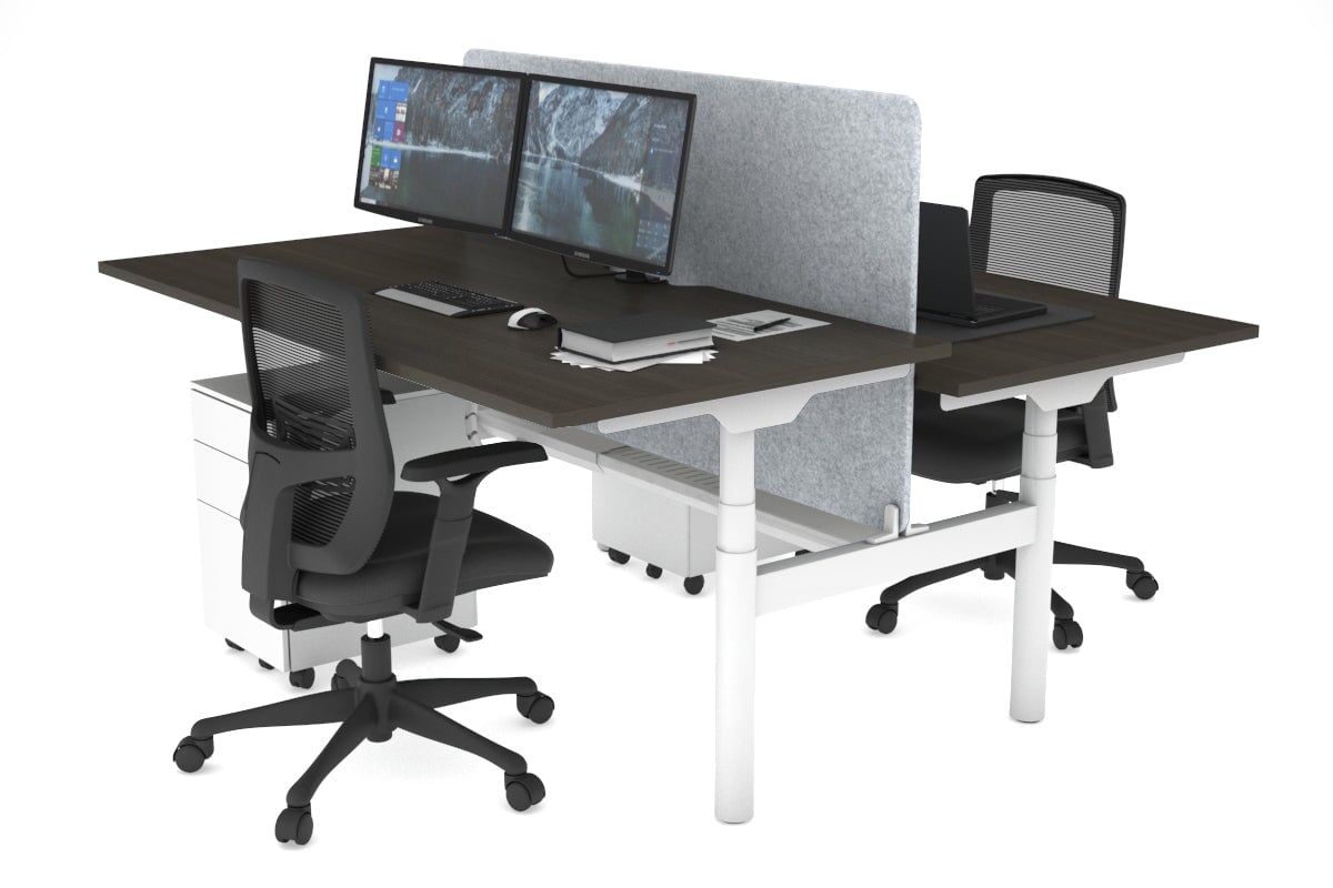 Flexi Premium Height Adjustable 2 Person H-Bench Workstation - White Frame [1800L x 800W with Cable Scallop] Jasonl dark oak light grey echo panel (820H x 1600W) white cable tray