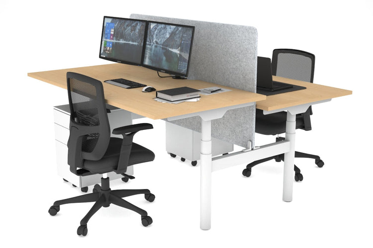 Flexi Premium Height Adjustable 2 Person H-Bench Workstation - White Frame [1800L x 800W with Cable Scallop] Jasonl maple light grey echo panel (820H x 1600W) none