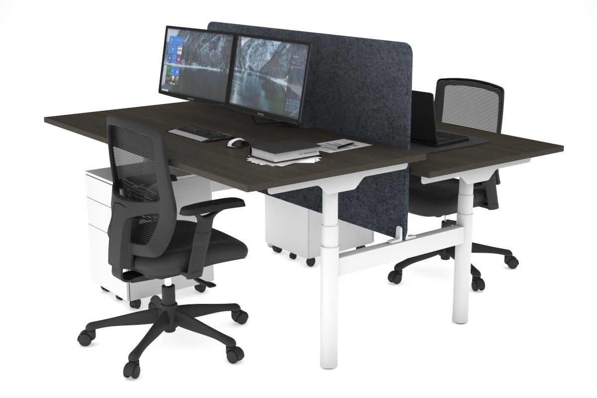 Flexi Premium Height Adjustable 2 Person H-Bench Workstation - White Frame [1800L x 800W with Cable Scallop] Jasonl dark oak dark grey echo panel (820H x 1600W) none