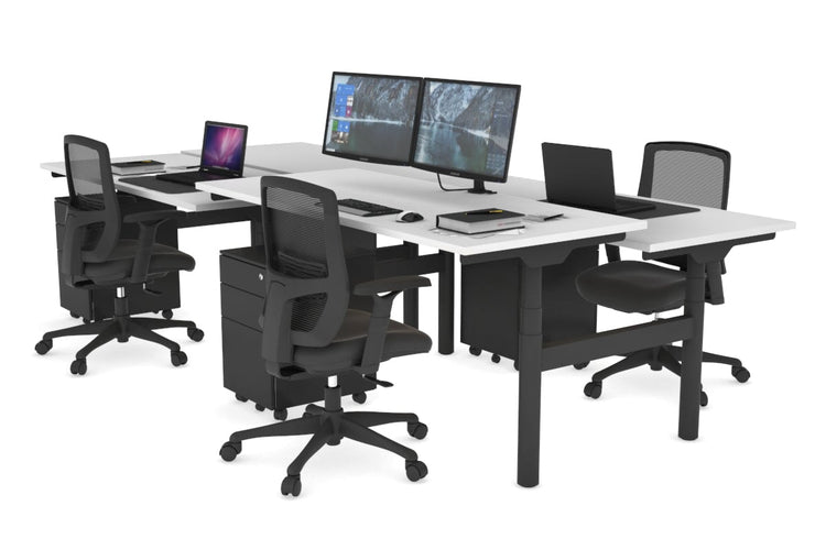 Flexi Premium Height Adjustable 4 Person H-Bench Workstation - Black Frame [1200L x 700W] Jasonl white none none