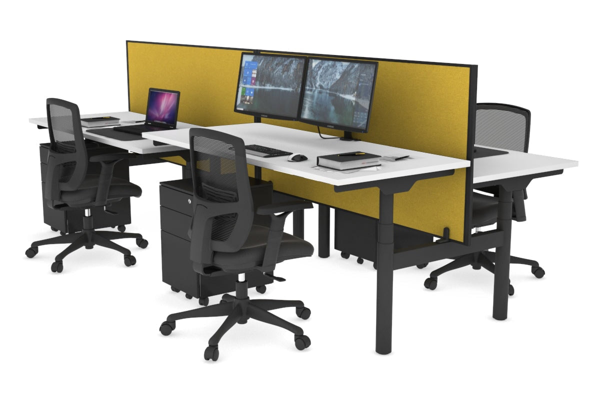 Flexi Premium Height Adjustable 4 Person H-Bench Workstation - Black Frame [1200L x 700W] Jasonl white mustard yellow (820H x 1200W) none